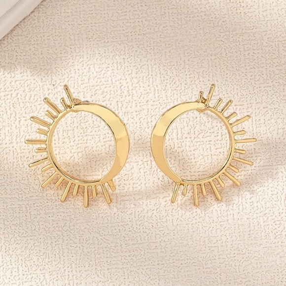 Metallic Eclipse Stud Hoop Drop Earrings - Picture 2 of 3
